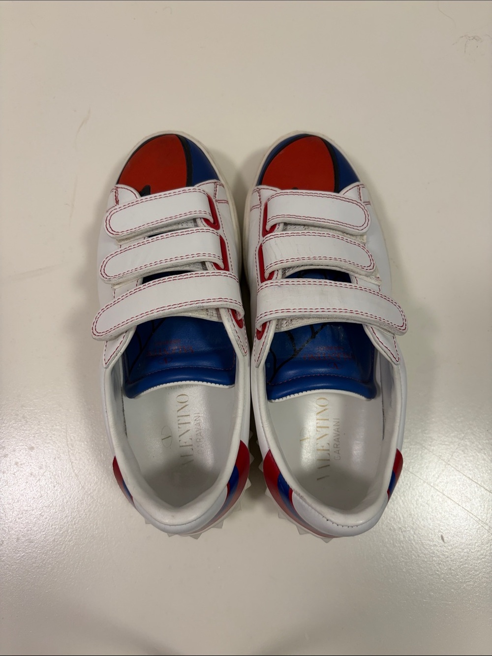 Valentino White Sneakers with Red & Blue Colorblock